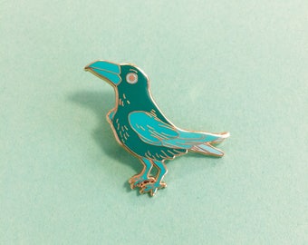 Teal-Green raven enamel pin ,38mm
