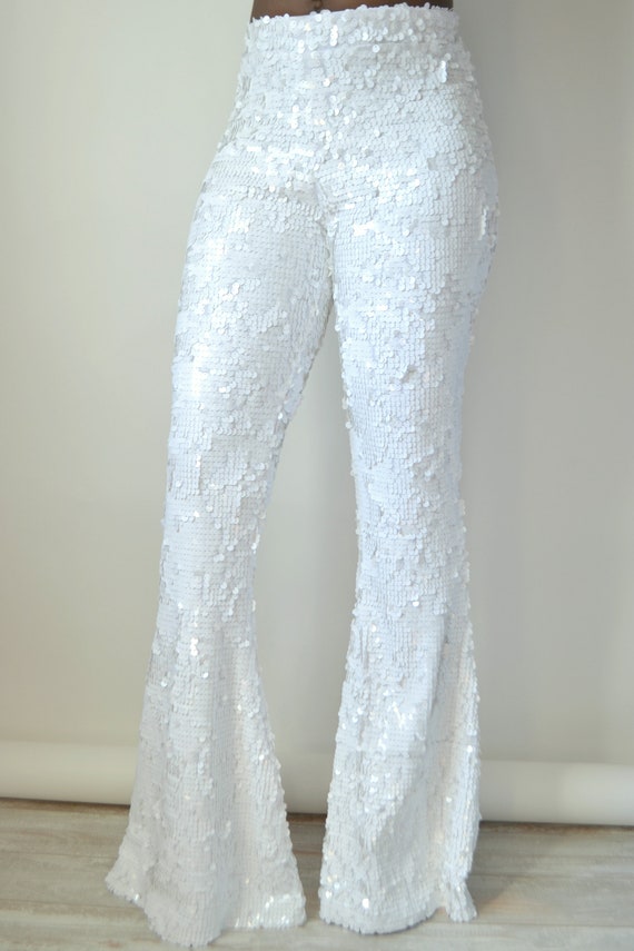 womens white flared trousers