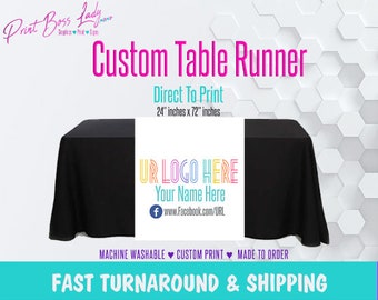 LLR Custom Table Runner White Full Color Add Your Logo | Fast Turn Around | LLR Fashion Consultant Table Runner | Next Day Shipping