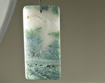 Large Green Moss Agate Rectangle Pendant - 61 mm x 29 mm x 5.5mm - B7048