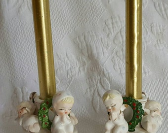 Vintage CHRISTMAS ANGELS candle holders