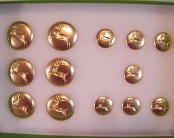 Double set of Reindeer buttons 1 1/8" & 3/4" Brass
