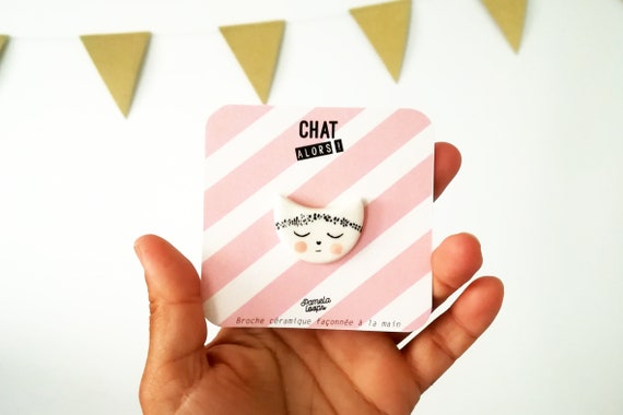 Small cat pin's miniature Pastel in Clay