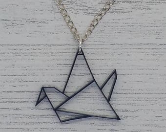 Origami Soaring Bird Acrylic Necklace - Black