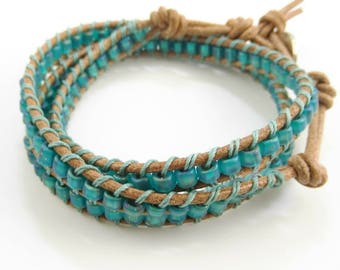 Triple Wrap Ladder Stitch Leather Bracelet - Prima Donna Beads