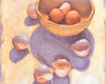 Original Still Life Oil Painting of Eggs, 'Mothership I,' Framed