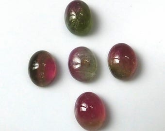 5 Pieces Lot 9X7 MM Oval Shape Natural Bi-Color Tourmaline Cabochon Cut Calibrated Untreated Gemstone Wholesale Lot Bi-Color Tourmaline