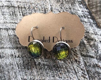 Green Stainless Steel Drop Earrings