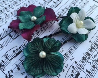 Hair Pin Set- Teal, White, and Purple