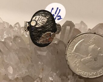 Black Tourmalinated Quartz Ring, Size 6 1/2