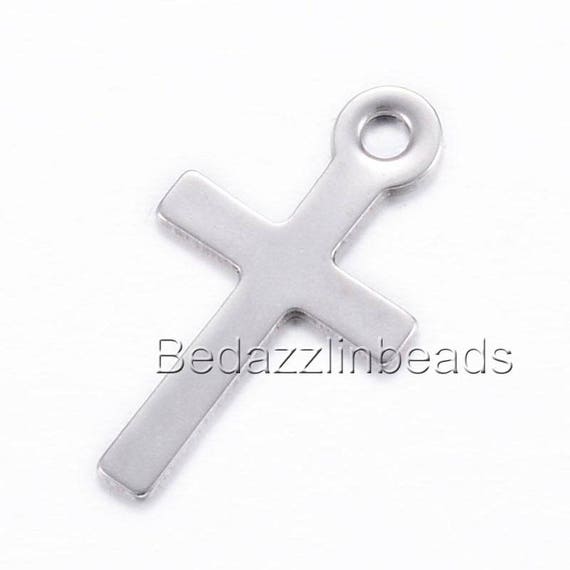 Set of 2 Surgical 304 Grade 17mm Silver Stainless Steel Cross Set of 2 Surgical 304 Grade 17mm Silver Stainless Steel Cross Charms With Loop - 웹