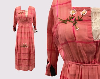 SALE Edwardian Hot Pink Embroidered Day Dress