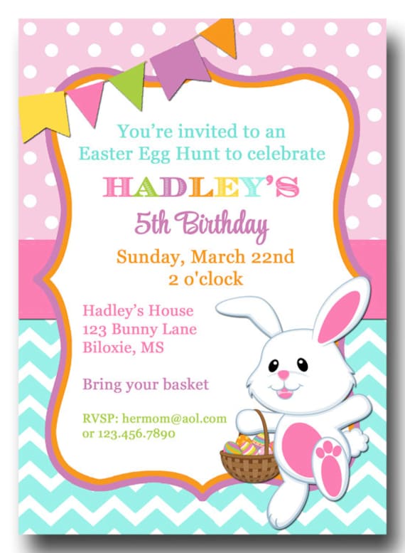 Easter Chevron Polka Dot Invitation Printable or Printed with