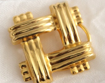 Vintage Gold Woven Open Square Scarf Or Sweater Clip . Unsigned