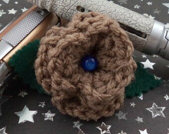 Crocheted Rose Hair Clip - Copper with Blue Bead (SWG-HC-DWDA01)