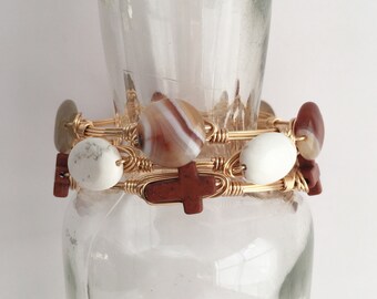 Wire Wrapped Bangles, Set of 3 Wire Bangles, Stackable Gemstone Bangles, Bangles, Gift For Her