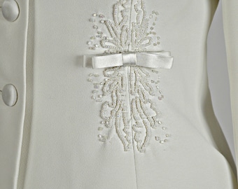 White Suit, Bridal Suit, White Beaded Suit, Jacket & Pencil Skirt, Long Sleeved Suit, Courthouse Wedding Dress, White Church Dress, Size 6