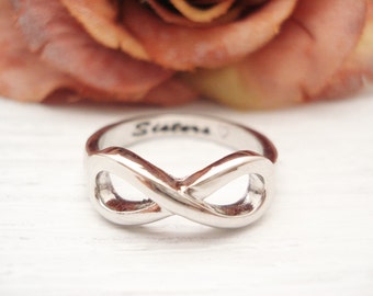 Personalized, Engraving available Infinity Ring, Silver custom ring, Sorority gift, Sisters ring, big and little sisters ring, Eternity ring