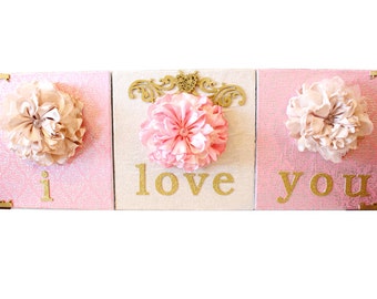 3 piece "I love you" 3D flower canvas