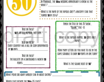 50th Birthday Trivia Game | Instant Download | Everything to do with the number 50!