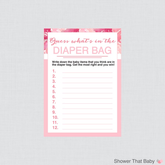 Baby Shower Diaper Bag Game Guess What's in the Diaper