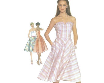80s Halterneck or Strapless Sun Dress Pattern Simplicity 5100 B31 B32 Sz. 6-8