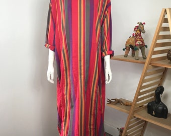 Vtg 70s rainbow striped cotton india caftan dress maxi