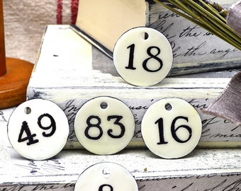 Metal Number Tags Vintage French Enamel Look - Any Custom Number