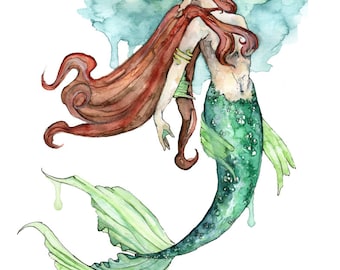 Mermaid Painting Watercolor Painting Mermaid Print Mermaid