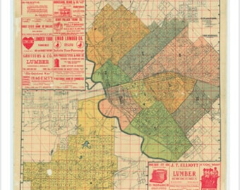 Worley's Greater Dallas, Texas Map Poster 1905 24x36 Details Color-coded Historical