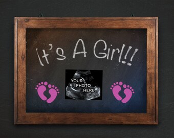 Gender Reveal Pregnancy Announcement, It's a Girl, ultrasound, sonogram, chalkboard printable, 2017 baby, february due, digital announcement