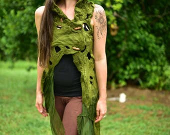 Felt Melted Vest-Felt Gown-Nymph Top-Woodland Costume-Pixie Vest-Tree Costume-Nuno Silk Gown-Felt Vest-Fairy Costume-Elf Costume- OOAK