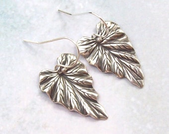 Silver Leaf Earrings, Dangle Earrings, Silver Earrings, sterling silver, oxidized, fashion, bridal, weddings