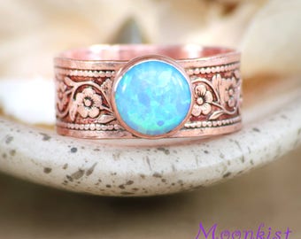 Blue Opal Promise Ring - Copper Ring - Boho Ring - Copper Opal Ring - Blue Opal Ring - Copper Promise Ring - Size 7.5 Ring, RTS