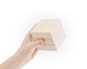 Big wooden cubes DIY - crafts natural material - Set of 4 raw blocks in rubber wood