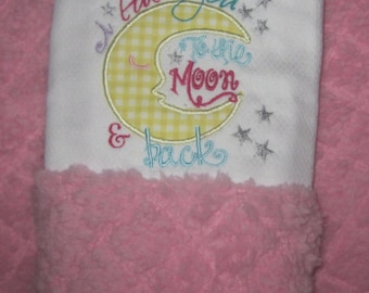 Baby, Burp Cloth, I love you to the moon and back applique, Baby Girl, Custom made