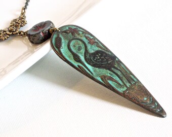 Heron Necklace - Patina Jewelry, Nature Jewelry, Bird Jewelry, Bird Necklace