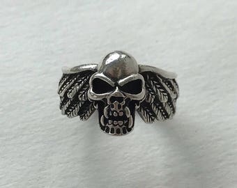 Vintage Winged Skull Ring Sterling Silver