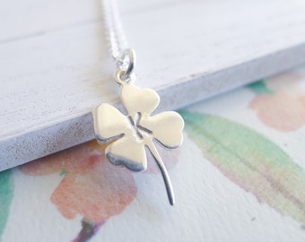 Personalized Clover Necklace Lucky Charm Pendant Sterling Silver Four Leaf Clover