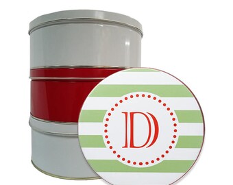 Personalized Tin Container - Monogram Cookie Tins - Custom Biscuit Containers-Modern Stripe