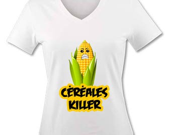 T-shirt V neck woman - cereal Killer