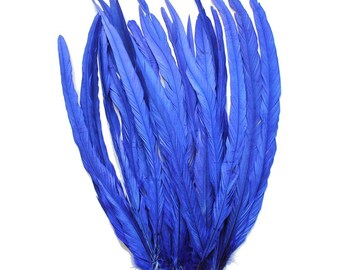 25pcs 16-18" royal blue rooster coque tail feathers for crafting, decoration, weddng, millinery supply, fly tying, custume SKU: 7C21