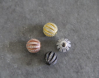 CZ Micro Pave 12mm Hollow Round Beads