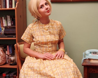 1950's Vintage Yellow Plaid Dress