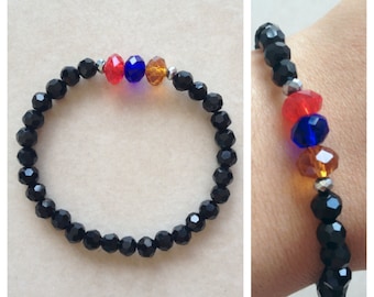 Handmade Armenian Genocide Awarenes Bracelet with Red Blue Orange and shiny black beads