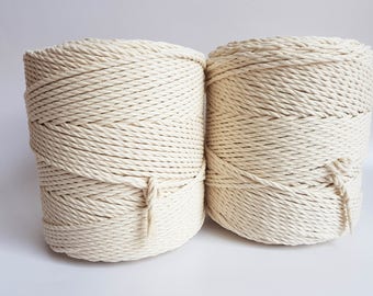 Macrame cord 4mm cotton rope. 3 kg twisted cotton rope. About 560 m macrame rope cotton. Cotton cord macrame