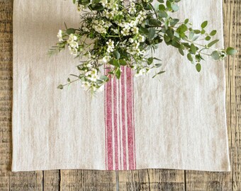 Grain sack table runner, Rustic farm runner, Rough linen, Burlap table linen, Farm house table runner, Christmas runner, Stripe table runner