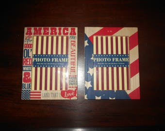Wooden Folk Art Style "America" Photo Frames, 4 x 6 inches