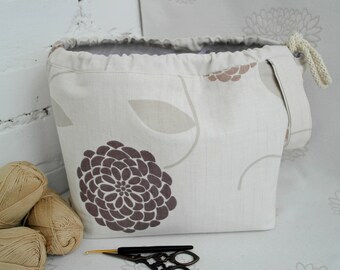 Drawstring knitting bag, Knitting bag, Canvas basket for knitting, Storage bag, Yarn bag, Knitters gift, Crochet project bag, Canvas basket