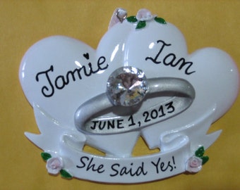 Personalized Engagement , She Said Yes, Will You Marry Me, Bride and Groom Christmas Ornament- Engagement Gift , Favor